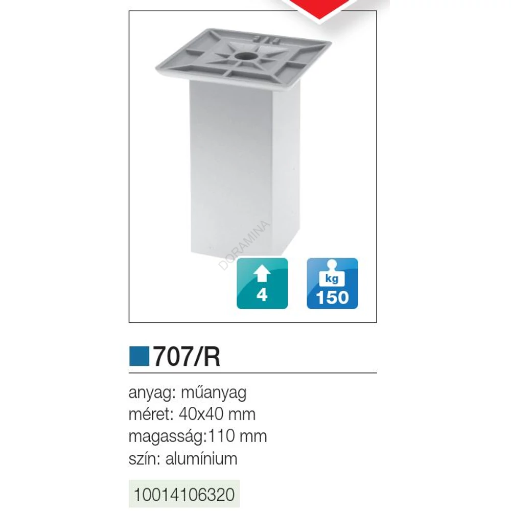 Kép 2/2 - MŰANYAG DESIGN LÁB ART 707/R H=110 mm 150 kg ALUMÍNIUM