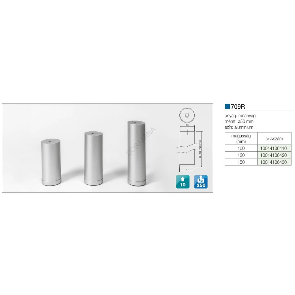 Kép 2/2 - MŰANYAG DESIGN LÁB ART709/R H=100mm ALUMÍNIUM