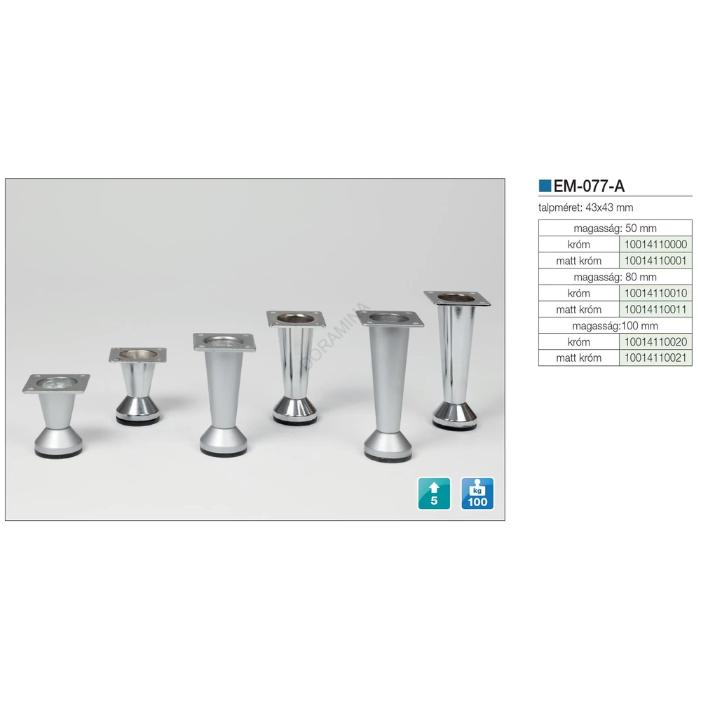 Kép 2/2 - FÉM DESIGN LÁB EM-077-A 100mm KRÓM