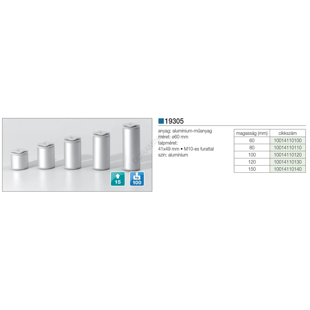Kép 2/2 - FÉM DESIGN LÁB 19305 D:60X100mm ALUMÍNIUM