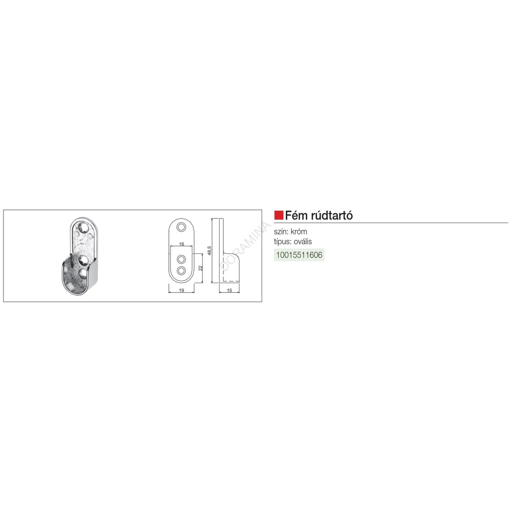 Kép 2/2 - VÁLLFATARTÓ RÚD 12101 RÚDTARTÓ OVÁLIS RÚDHOZ L:44mm NIKKEL