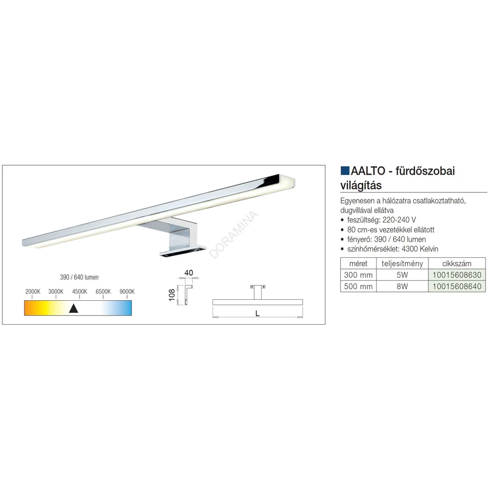 Kép 2/2 - LED VILÁGÍTÁS AALTO 5W, L=300mm KRÓM