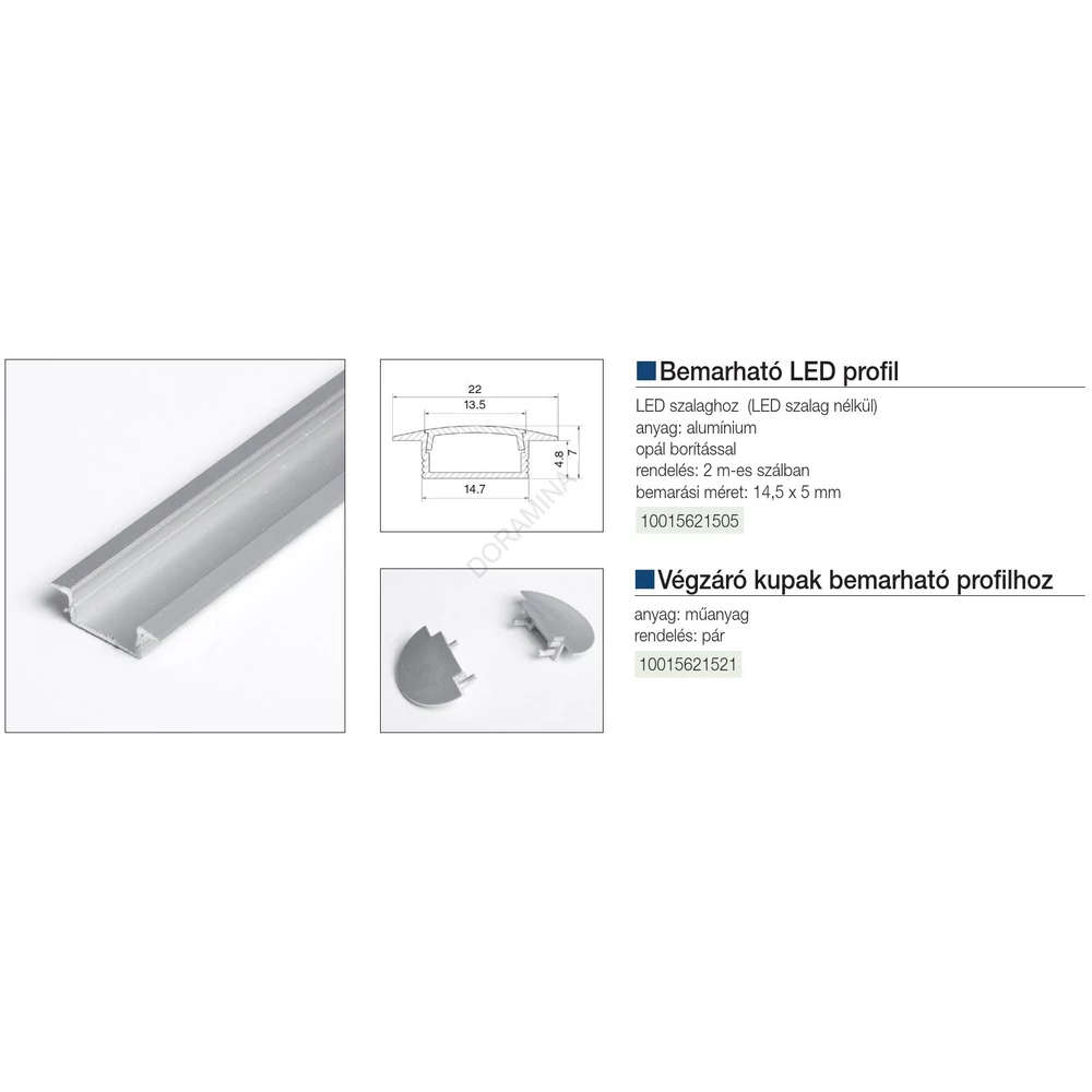 Kép 2/2 - VILÁGÍTÁSTECHNIKAI KIEGÉSZÍTŐ BEMARHATÓ LED PROFIL 22/14,5x6x2000mm OPÁL BORÍTÁSSAL ALUMÍNIUM