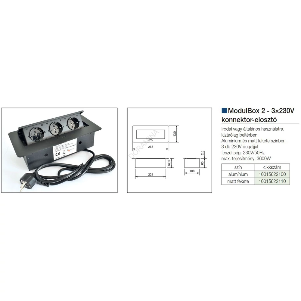 Kép 2/2 - IRODABÚTOR TARTOZÉKOK KONNEKTOR ELOSZTÓ MODULBOX II - 3 DB 230 V-OS DUGALJJAL AL