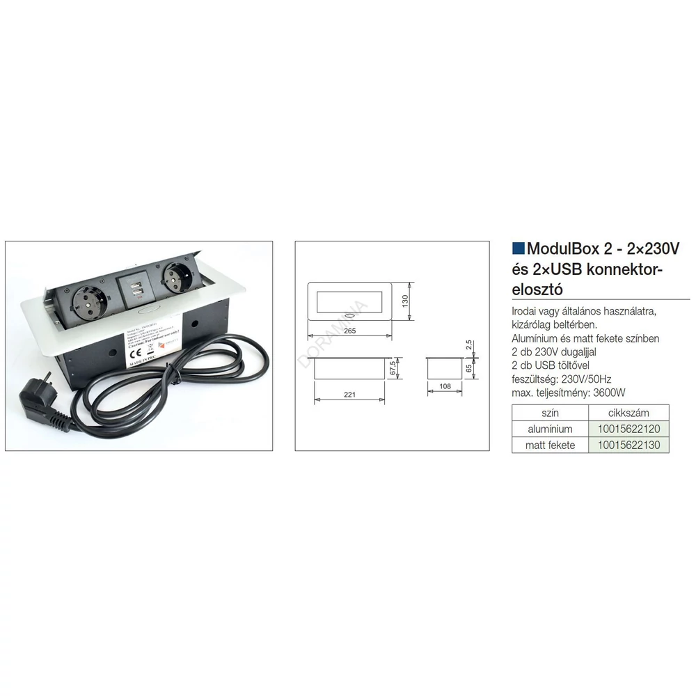 Kép 2/3 - IRODABÚTOR TARTOZÉKOK KONNEKTOR ELOSZTÓ MODULBOX II - 2 DB 230 V-OS DUGALJ + 1 USB + 1 USB C; MATT FEKETE