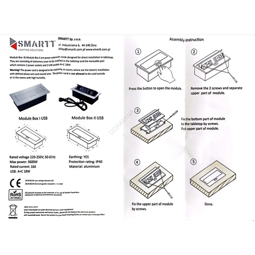 Kép 3/3 - IRODABÚTOR TARTOZÉKOK KONNEKTOR ELOSZTÓ MODULBOX II - 2 DB 230 V-OS DUGALJ + 1 USB + 1 USB C; MATT FEKETE