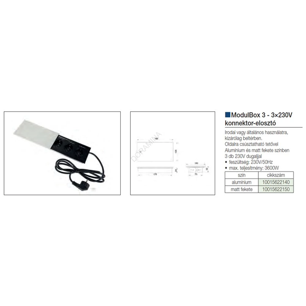 Kép 2/2 - IRODABÚTOR TARTOZÉKOK KONNEKTOR ELOSZTÓ MODULBOX III - 3x230V ALUMÍNIUM