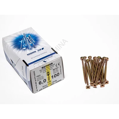 Facsavar 6x100  100 db/doboz  REISSER, ACÉL, SÁRGÍTOTT,  RÉSZMENETES