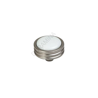 BÚTORFOGANTYÚ P49 GOMB - 34mm ANTIK NIKKEL-FÉNYES FEHÉR