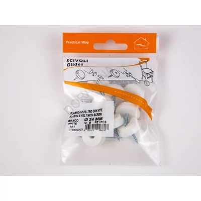 PADLÓVÉDŐ CSÚSZTATÓSZEG 24mm CSAVARRAL 8db/Blister FEHÉR