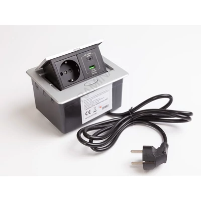 IRODABÚTOR TARTOZÉKOK KONNEKTOR ELOSZTÓ MODULBOX MINI - 1×230V + 2xUSB ALUMINIUM