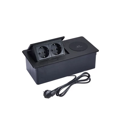 IRODABÚTOR TARTOZÉKOK KONNEKTOR ELOSZTÓ MODULBOX II - 2×230V + 15W VEZ. NÉLK. TÖLT. MATT FEKETE