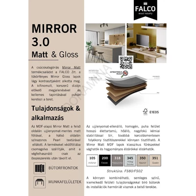FALCO M351 FS80 Mirror MATT Szatén 2800X2050X18 mm táblás mdf  Hátoldal:FS02